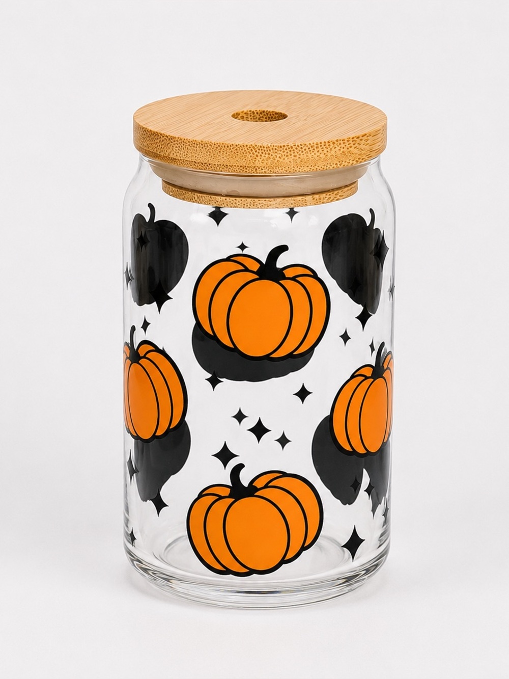 Pumpkin 16oz Libby Can Glass Tumbler with Bamboo Lid